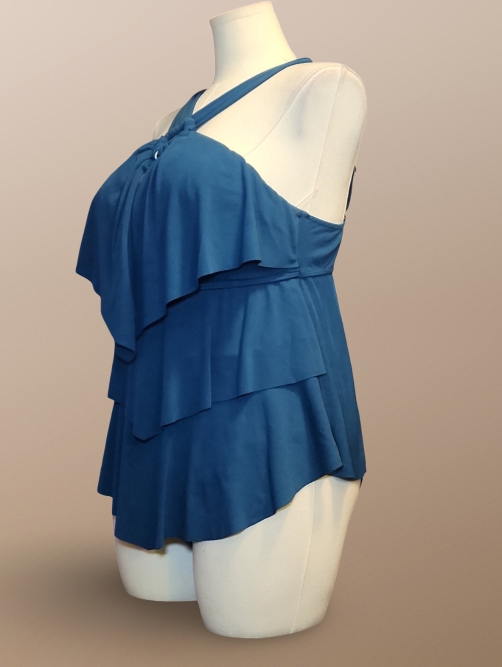 Blue Layered Ruffle Tankini Plus Size 3XL Adjustable Strap 2 Piece Swim Set - Picture 4 of 6